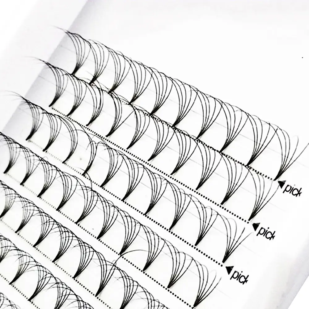 ロシアの既製ファンまつげ3D4D 5D 6D 7Dボリュームまつげ見えないベース/ソフトショートまたはロングステム永久プレファンドクラスター