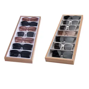 Eyewear 7 Peças Óculos De Sol Quadrado De Madeira De Armazenamento Caixa de Exibição Caixa de Jóias de Vidro