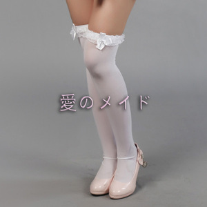 White Lace Trim Knee Socks Spandex Women Transparent Elegant Style Cosplay Socks - Product Image 1