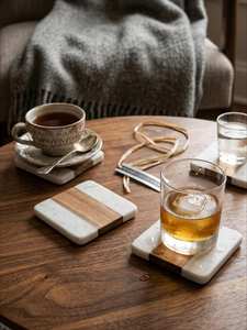 Ensemble de sous-verres en marbre et bois, sous-verres carrés faits à la main, sous-verres en pierre naturelle, bois d'acacia, décoration de table moderne pour la maison - Product Image 5