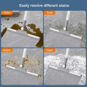 Dual-use Foldable Floor Glass Mop & Wiper Broom with <b>Pet</b> Hair Removal <b>Brushes</b> 31x95 CM Plastic Broomstick PP+TPR+S/S Grey/Yellow - Product Image 4