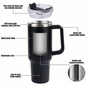 Mug de voyage personnalisé sans BPA, en acier inoxydable, isotherme, 40 oz, avec poignée et couvercle à paille - Product Image 4