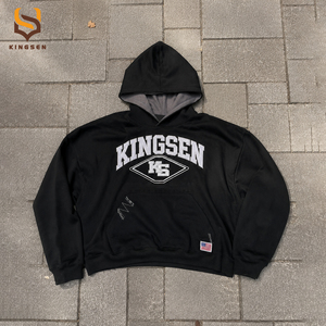 เสื้อฮู้ดดี้ทรงบ็อกซี่ผ้าฝ้ายเฟรนช์เทอร์รี่เนื้อหนา พิมพ์ลาย DTG ล้างสีแบบแอซิดวอช ฟอกสีซีดแบบซันเฟด แต่งแพทช์ปักด้านใน - Product Image 1