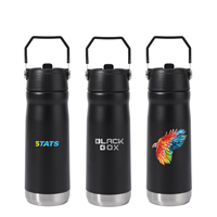 Gobelet isotherme de haute qualité 650 ml avec poignée de transport, couvercle à paille rabattable, en acier inoxydable 304, bouteille d'eau personnalisable avec logo