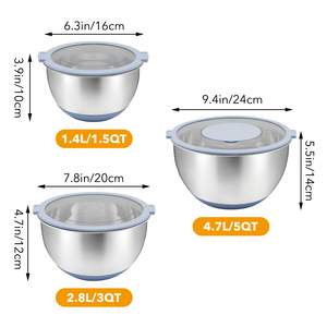 Juego de cuencos para mezclar de 3 uds con tapas visibles, 3 accesorios para rallador, ensaladeras de acero inoxidable para Preparación y horneado en la cocina - Product Image 4