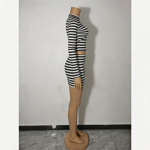 Conjunto de Dos Piezas para Mujer, Top de Manga Larga a Rayas Blancas y Negras, <span class=keywords><strong>Falda</strong></span> Midi, Estilo Casual para Salir de Fiesta, Suave y Elástico, <span class=keywords><strong>con</strong></span> Logotipo Personalizado - Product Image 6