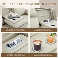 Sofá Reclinable Eléctrico Moderno con Mesa Plegable, Cuero Transpirable, Portavasos/Enchufes/Puertos USB-C/A, Sofá de Dos Plazas Reclinable Eléctrico
