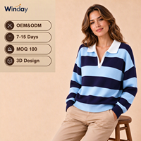 WINDAY Pull tricoté rayé à col rond coupe ample style européen et américain pour femme – Nouvelle collection très prisée