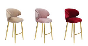 Taburete de <span class=keywords><strong>Bar</strong></span> Tapizado en Terciopelo con Patas de Metal Dorado, Respaldo Curvo para Muebles de Hotel, <span class=keywords><strong>Bar</strong></span> y Restaurante - Product Image 3