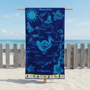 Toalla con mapa de Mauricio, diseño costero verde con patrón de palmeras, arte decorativo para colgar en la pared, impresión rectangular en tela - Product Image 2