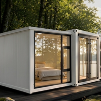Maison conteneur extensible, maison préfabriquée modulaire, cabane portable avec mur en verre pour hôtel de villégiature, maison de vacances