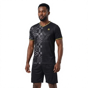 CROK WELL Herren Fußball-Trikot-Set Schwarz V-Ausschnitt Kurzarm Einfarbig Feuchtigkeitsableitend Atmungsaktiv 100% Polyester Athletische Passform - Product Image 1