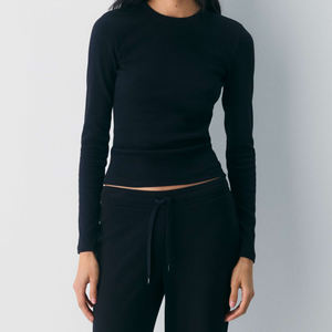 Nuove Magliette da Donna OEM alla Moda, Nere, Morbide e Traspiranti, con Collo Tondo <span class=keywords><strong>Trasparente</strong></span>, Maniche Lunghe, Tinta Unita - Product Image 5