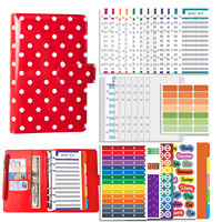 Organizador de Cuaderno A6 Rojo con Diseño de Puntos, Carpeta de Cuero PU con Sobres para Efectivo y Hojas de Planificación de Presupuesto para Ahorrar Dinero