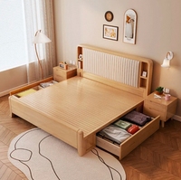 Lit double en bois massif King Size de style nordique moderne et simple de 1.8m avec appui-tête souple et espace de rangement mural MDF européen