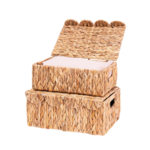 Caja de Almacenamiento de Jacinto de Agua Natural con Tapa con Bisagras, Organizador Rectangular Tejido a Mano - Product Image 1