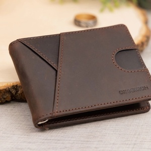 Wholesale Premium Cowhide Crazy Horse <b>RFID</b> <b>Blocking</b> Thread Short Vintage Open Closure Men's <b>Wallet</b> Card Holder Polyester for - Product Image 2