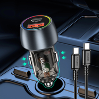KAKUSIGA 75W Kit de chargeur de voiture transparent avec câble Tc-tc Port Usb Type-c 45W 30W Adaptateur de chargeur rapide pour téléphone portable de voiture