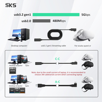 Câble USB-C vers USB-C à angle droit de 5 m, charge rapide PD, transfert de données longue portée pour casque VR, ordinateur portable, tablette, Switch
