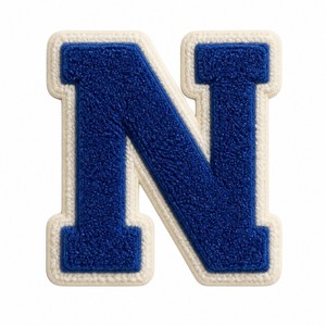 Patch in ciniglia personalizzata con lettera N, ricamata e termoadesiva per giacca varsity universitaria; lettera N termoadesiva. - Product Image 1