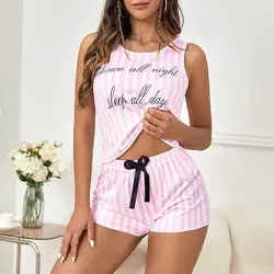 Conjunto de chaleco y pantalones cortos con gráfico de letras de verano ZZYUP, pijamas sin mangas para chicas bonitas, ropa de dormir para mujer, ropa de casa de moda