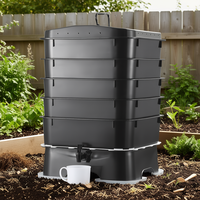 Kit de compostage des vers de terre à 5 plateaux de 50 L avec robinet de drainage pour le vermicompostage intérieur et extérieur, bac de recyclage des déchets alimentaires
