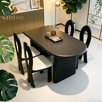 Moderner Minimalistischer Rechteckiger Schwarzer Massivholz-Esstisch mit Dicker Holzbasis 6-Sitzer Esszimmer-Set Konvertierbar mit Marmorplatte