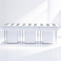 Présentoir de Magasin d'Optique Blanc à Trois Compartiments, Table Îlot avec Pieds Métalliques et Base à Tiroirs, Certifié CE ETL pour Magasin d'Optique