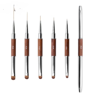 Double-headed Nail <b>Brush</b> <b>Round</b>-head Pull-wire Pen, Wooden Pole Metal Pole, High-quality Nail <b>Brush</b>, Special for Nail Salon Store - Product Image 6