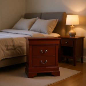 Mesita de Noche con Acabado Cerezo Encantador, 2 Cajones, Tapa de Madera, Mueble Tradicional para Dormitorio - Product Image 2