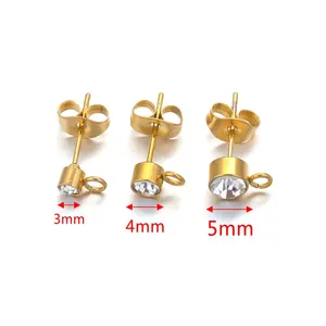 Boucles d'oreilles en acier inoxydable avec strass, accessoires de bijoux pour le bricolage, fabrication de bijoux avec anneau rond - Product Image 4