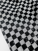 Nouveau tissu à paillettes en maille suisse à carreaux noir et blanc, tulle dentelle à paillettes pour sac