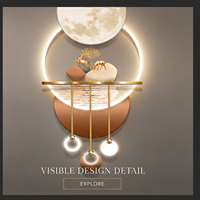 Décoration murale LED en forme de lune, sculpture en porcelaine cristalline avec anneaux de suspension pour couloir, salon, hôtel