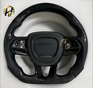 Volante Deportivo Personalizado HZ de Fibra de Carbono para <span class=keywords><strong>Dodge</strong></span> Charger <span class=keywords><strong>Challenger</strong></span> Hellcat SRT RT, Cuero de Gamuza, 4 Radios, 50 mm - Product Image 3