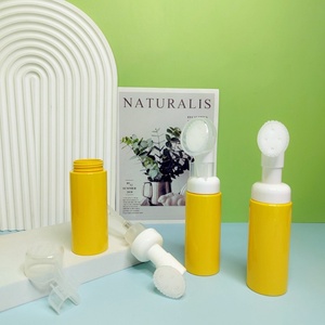 Cosmetic Facial Wash Cleanser 50ml 100ml 150ml Clear White Pet Foam <b>Pump</b> <b>Bottle</b> With Silicone Brush - Product Image 4
