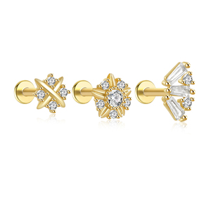 CANNER Venta al por mayor Pendientes de Plata de Ley 925 con diseño de Estrella, Flor y Hoja, con Zirconia Marquesa de base plana, tipo piercing y de tuerca, Joyería para Mujer - Product Image 2