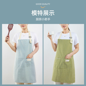 Tablier en coton et lin rayé, résistant à l'huile, pour la cuisine, les travaux ménagers, usage quotidien - Product Image 5
