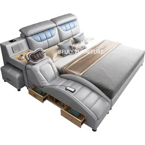 Luz luxo tatami cama moderna minimalista multifuncional cama quarto mobília massagem dupla inteligente cama