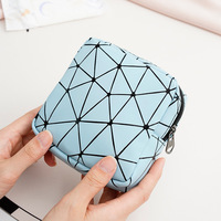 Pochette promotionnelle personnalisée en cuir PU avec fermeture éclair, écologique, géométrique, petite, pour serviettes hygiéniques, sac de voyage, mini portefeuille