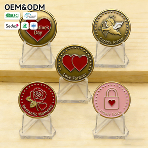 Pièce de défi personnalisée en métal moulé sous pression, 35 mm, 3 mm d'épaisseur, rouge, gaufrée, avec double cœurs, rose, <span class=keywords><strong>flèche</strong></span> de Cupidon et inscription 'Amour pour toujours', pour la Saint-Valentin - Product Image 2