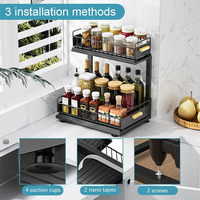 Organisateur de rangement coulissant en métal réglable pour épices, pour armoire de cuisine sous l'évier, 2 niveaux