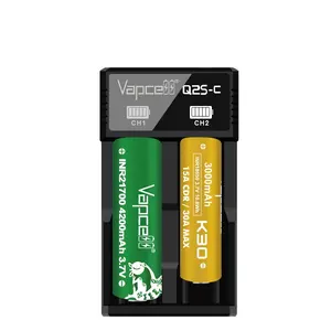 מטען Vapcell Q2 סיטונאי גרסה משודרגת Q2S 1A 2 חריצים כניסת 3.7V 5v 2a מטען USB עבור סוללה נטענת ליתיום 21700
