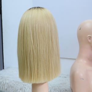 Perruque Bob Lisse Vietnamienne à Dentelle Frontale Blonde Cheveux Humains Perruque à Dentelle Frontale Cheveux Vierges Racine Foncée Qualité Salon Prix d'Usine - Product Image 3