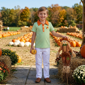 Green Plaid Short Sleeve Breathable Spandex/Polyester Polo Shirt with O-Neck Collar and Turkey Embroidery for <b>Boys</b> - Product Image 6