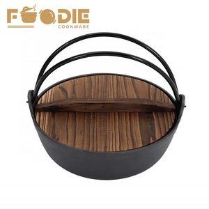 <span class=keywords><strong>Cocotte</strong></span> de camping en <span class=keywords><strong>fonte</strong></span> noire pré-culottée avec couvercle en bois, style japonais - Product Image 1