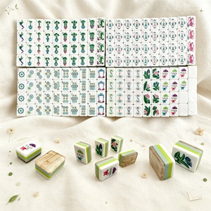 Plastic <b>Mahjong</b> Tiles <b>Set</b> Classic Style Portable Easy Play 4 Players White Green Design - Product Image 2