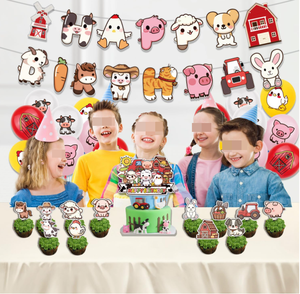 Decoración para Fiesta de Cumpleaños con Temática de <span class=keywords><strong>Granja</strong></span>: Caballo, Oveja, Gato, Conejo, Pollito, Cerdo, Vaca, Banderines de Feliz Cumpleaños, Adornos para Pasteles y Cupcakes, Globos Impresos - Product Image 2