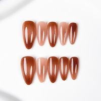 Faux ongles à presser de luxe décontracté, courts, carrés, effet œil de chat pur dégradé, de haute qualité, résistants à l'usure, avec colle pour doigts, motif amande