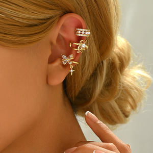 Pendientes de cobre estilo INS minimalistas de gama alta para mujer, nueva moda geométrica de moda, pendientes de aro multiestilo con Clip de circón, regalo - Product Image 1