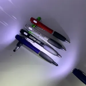 Nuovo design 3 in 1 pubblicità personalizzata led light up pen penna personalizzata in plastica con logo